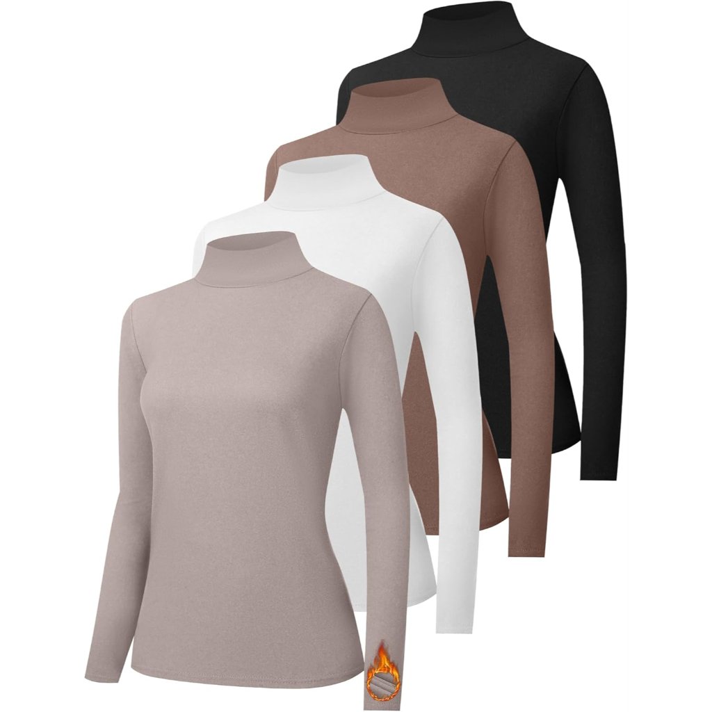 2/4 Pack Thermal Turtleneck Women Fleece Lined Turtle Neck Long Sleeve Shirts Mo
